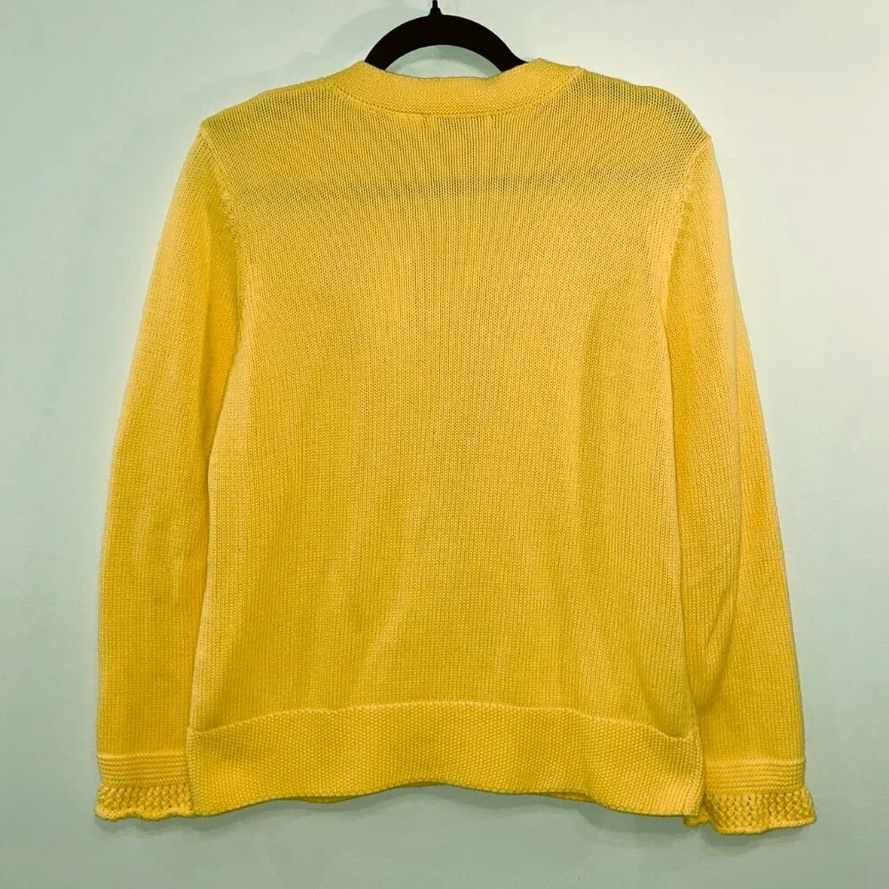 Vintage 100% Cotton Snap-Front Crochet Cuff Cardigan Yellow Medium